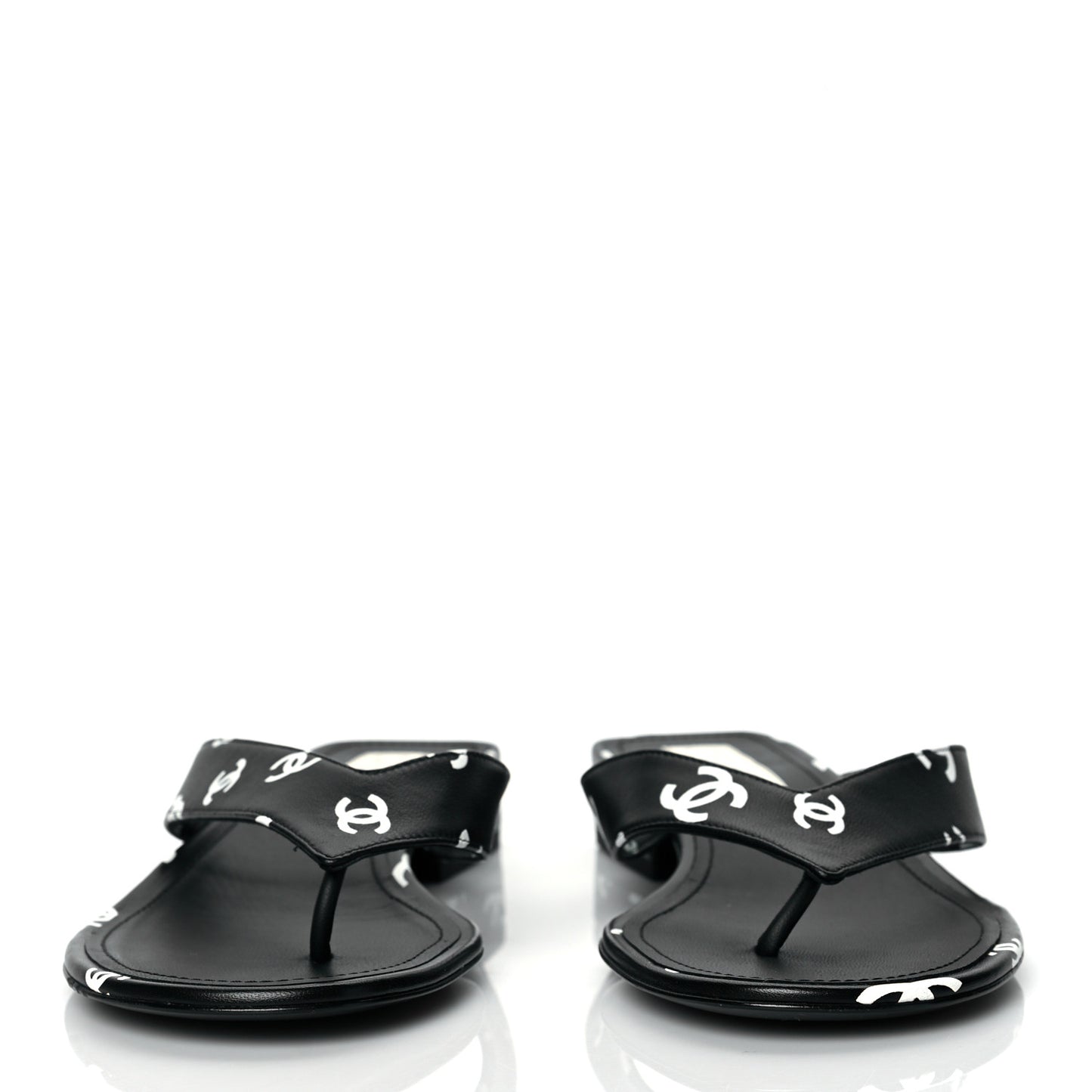 Lambskin Printed CC Thong Sandals 39.5 Black White