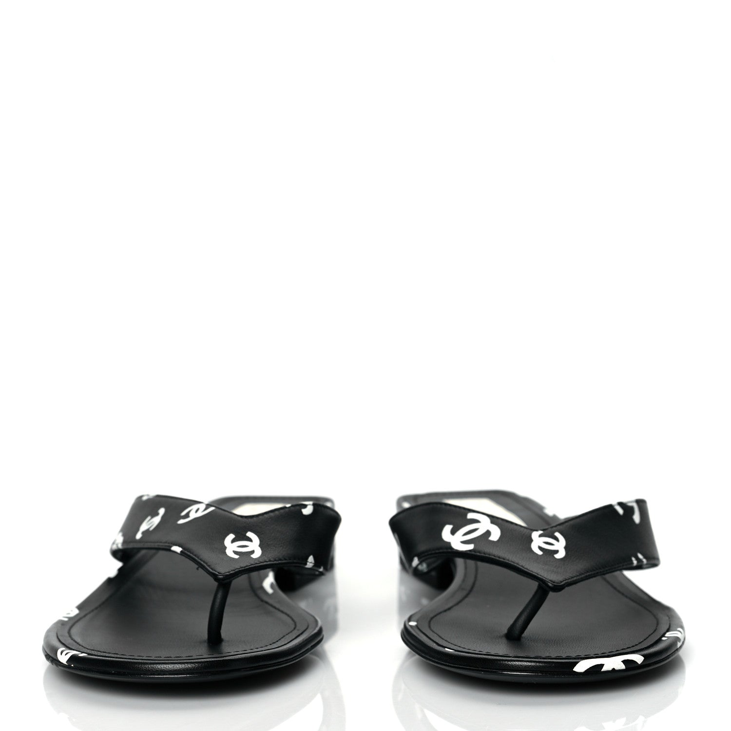 Chanel Lambskin Printed CC Thong Sandals 39.5 Black White 2 of 9