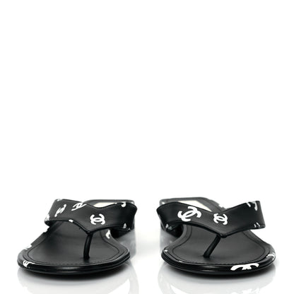 Chanel Lambskin Printed CC Thong Sandals 39.5 Black White 2 of 9