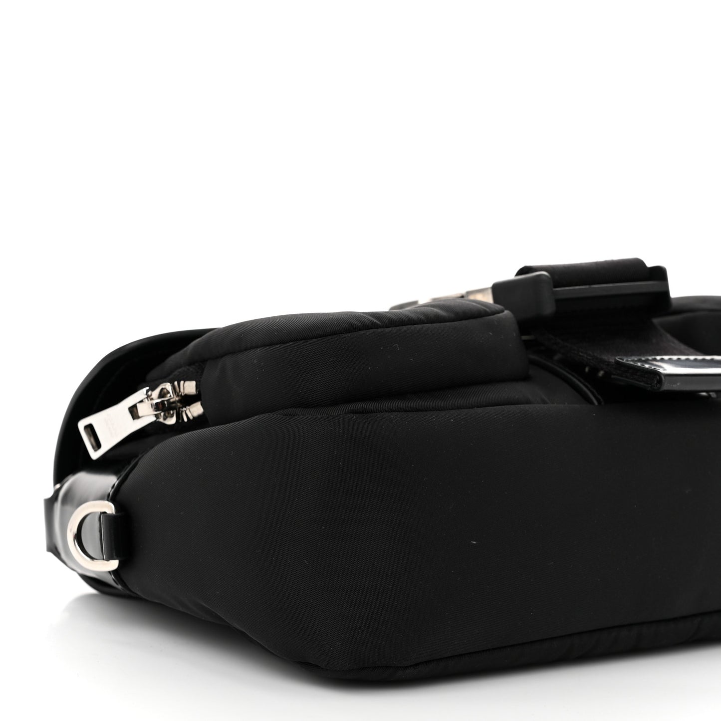 Re-Nylon Spazzolato Double Pocket Buckle Shoulder Bag Black