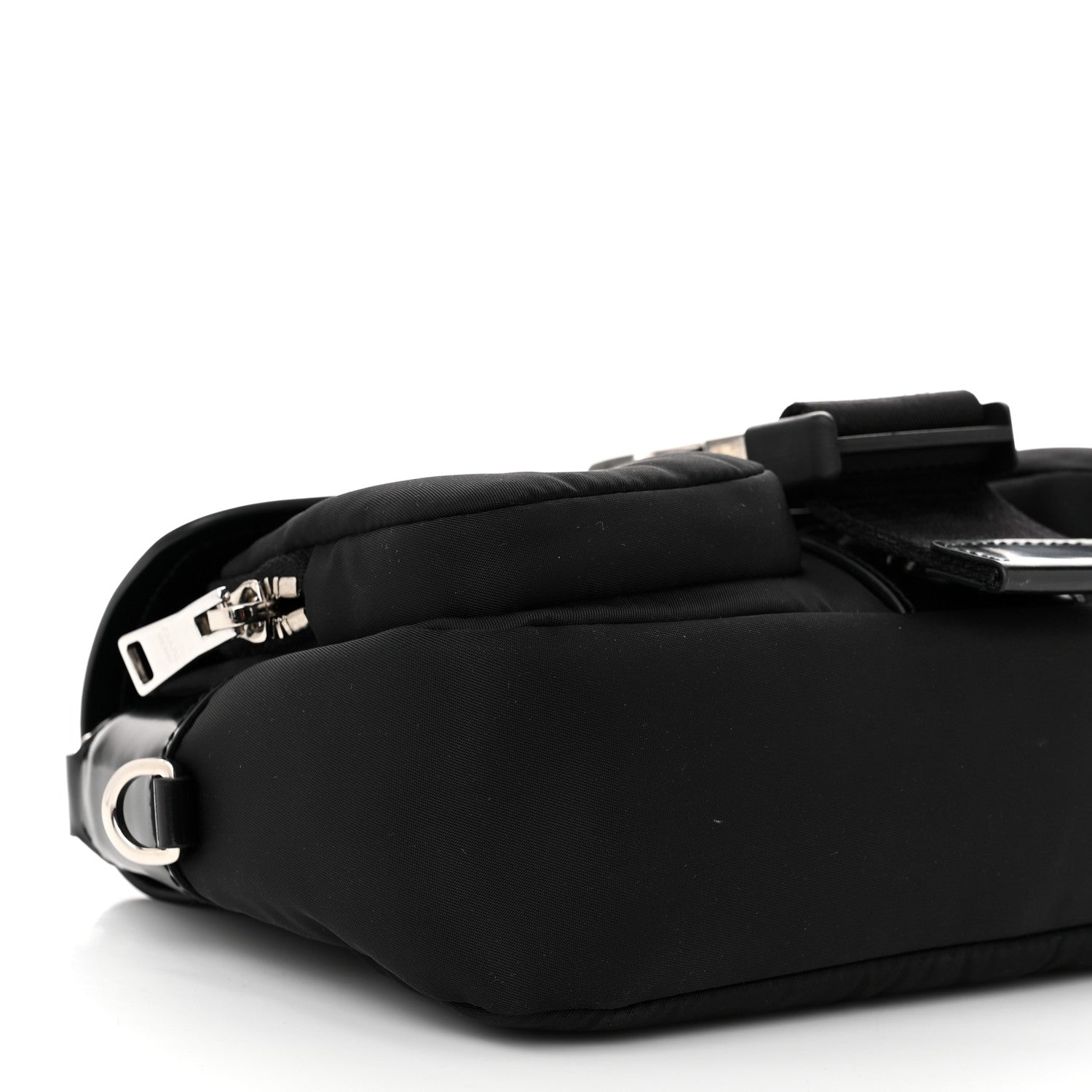 Prada Re-Nylon Spazzolato Double Pocket Buckle Shoulder Bag Black 9 of 10