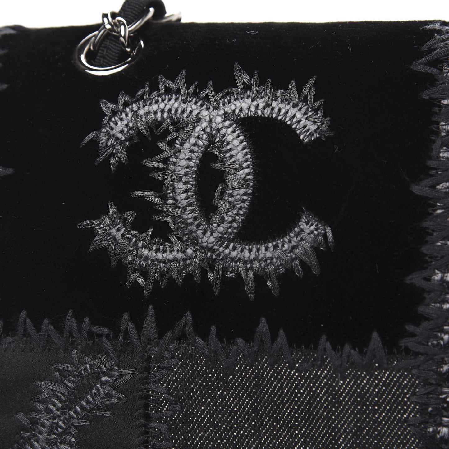 Tweed Patchwork Jumbo Single Flap Black