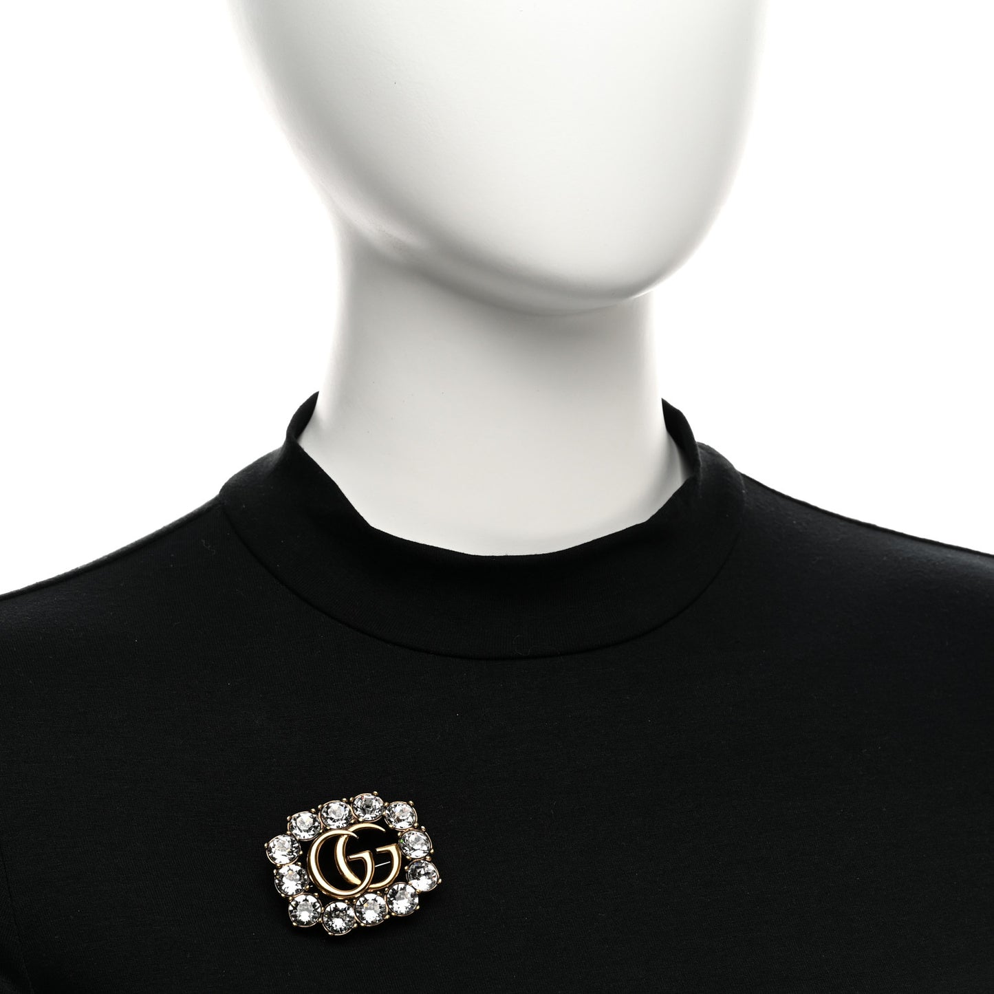 Metal Crystal Double G Brooch Aged Gold