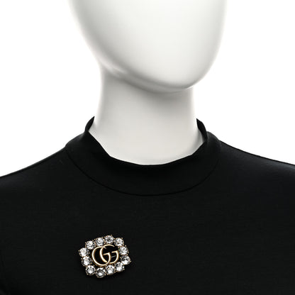 Gucci Metal Crystal Double G Brooch Aged Gold 2 of 4