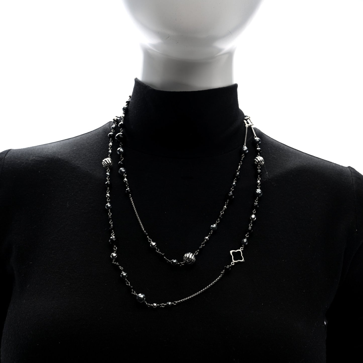 Sterling Silver Black Onyx Hematine Elements Chain Necklace