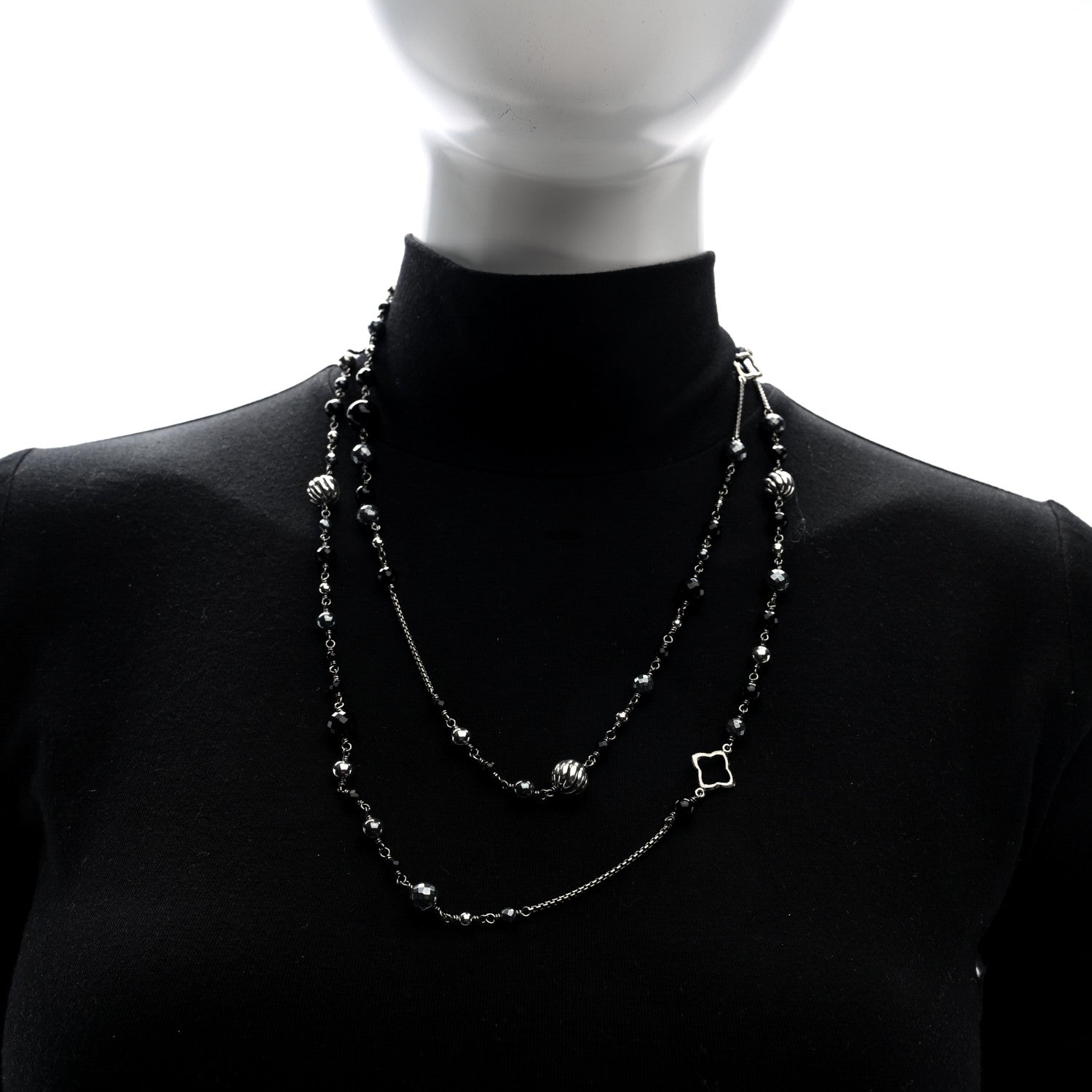 David Yurman Sterling Silver Black Onyx Hematine Elements Chain Necklace 2 of 4