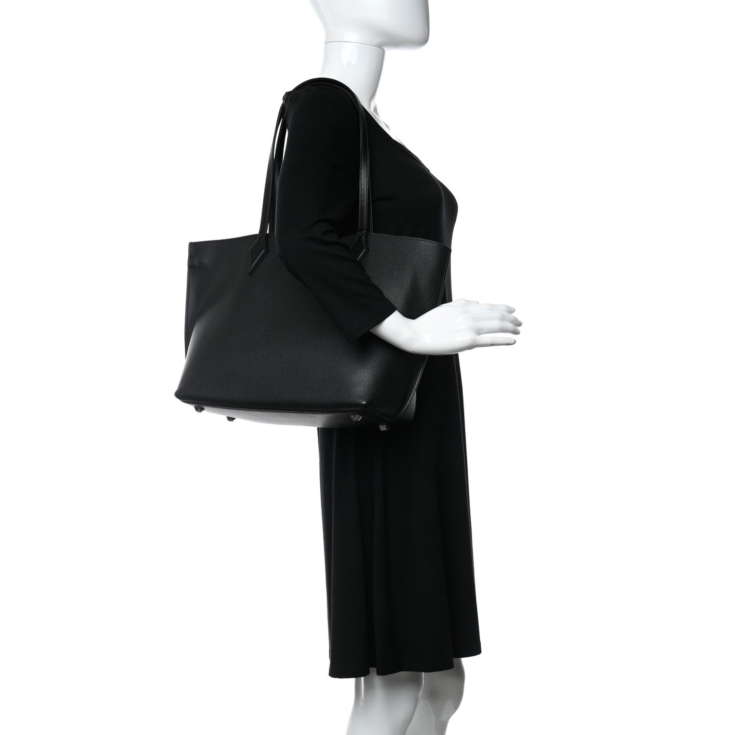 Grained Calfskin Medium Yris Shopper Tote Black
