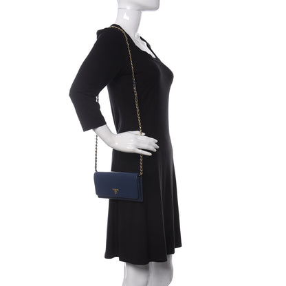 Prada Saffiano Metal Oro Chain Wallet Bleuette 2 of 8