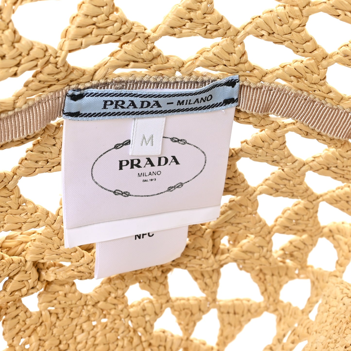 Raffia Effect Crochet Logo Embroidered Bucket Hat M Naturale