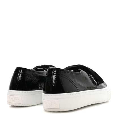 Prada Patent Naplak Triangle Logo Womens Low Top Sneakers 39.5 Black White 5 of 8