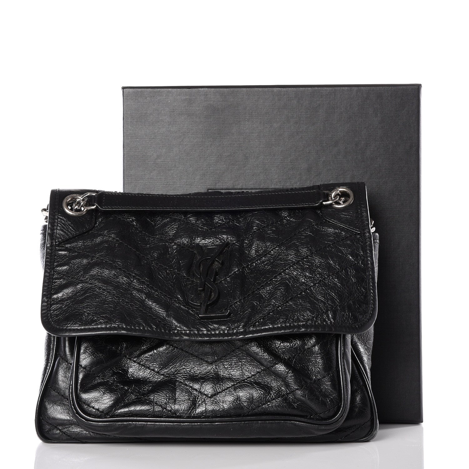 Saint Laurent Crinkled Calfskin Matelasse Monogram Medium Niki Chain Satchel Black 10 of 10