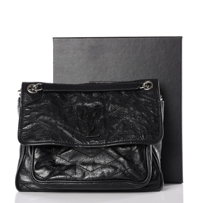 Saint Laurent Crinkled Calfskin Matelasse Monogram Medium Niki Chain Satchel Black 10 of 10