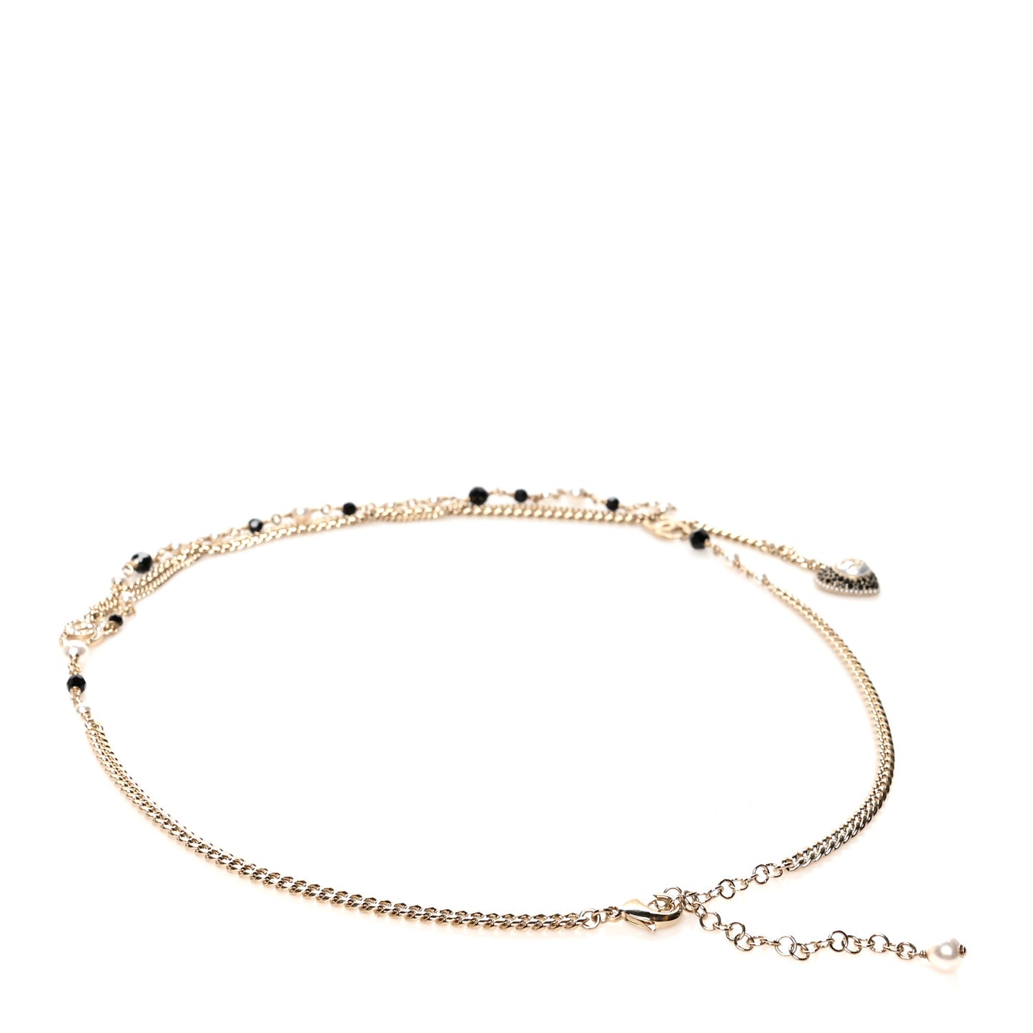 Pearl Crystal Bead Chain Heart CC Belt 80 Gold Black