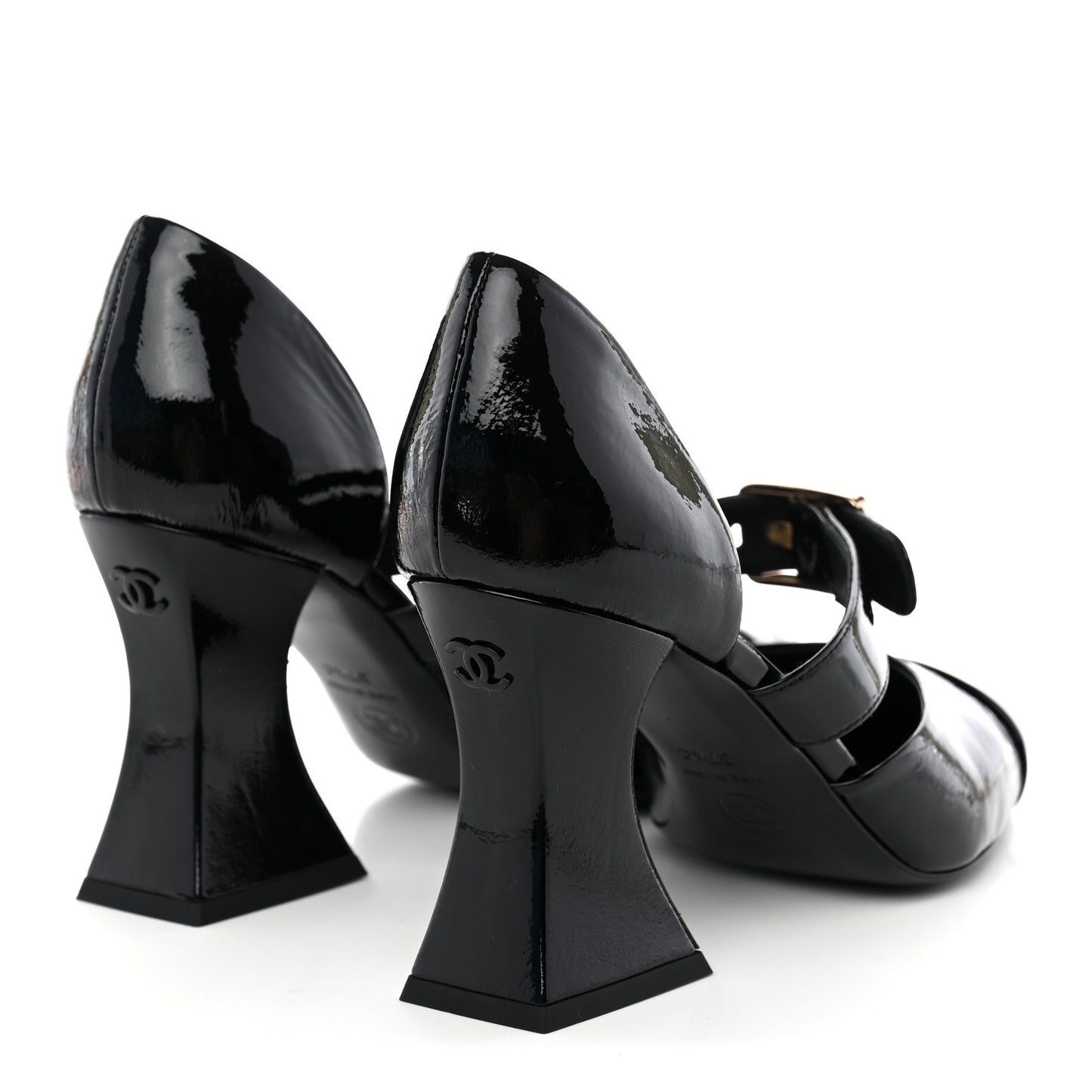 Patent Goatskin Cap Toe Buckle Pumps 37.5 Black