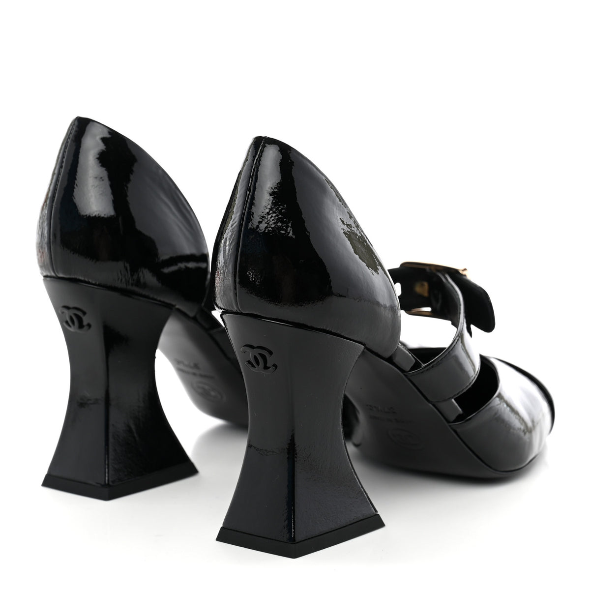 Chanel Patent Goatskin Cap Toe Buckle Pumps 37.5 Black 4 of 9