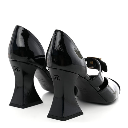 Chanel Patent Goatskin Cap Toe Buckle Pumps 37.5 Black 4 of 9