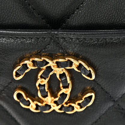 Chanel Goatskin Quilted Chanel 19 Flat Wallet Pouch Black 8 of 9