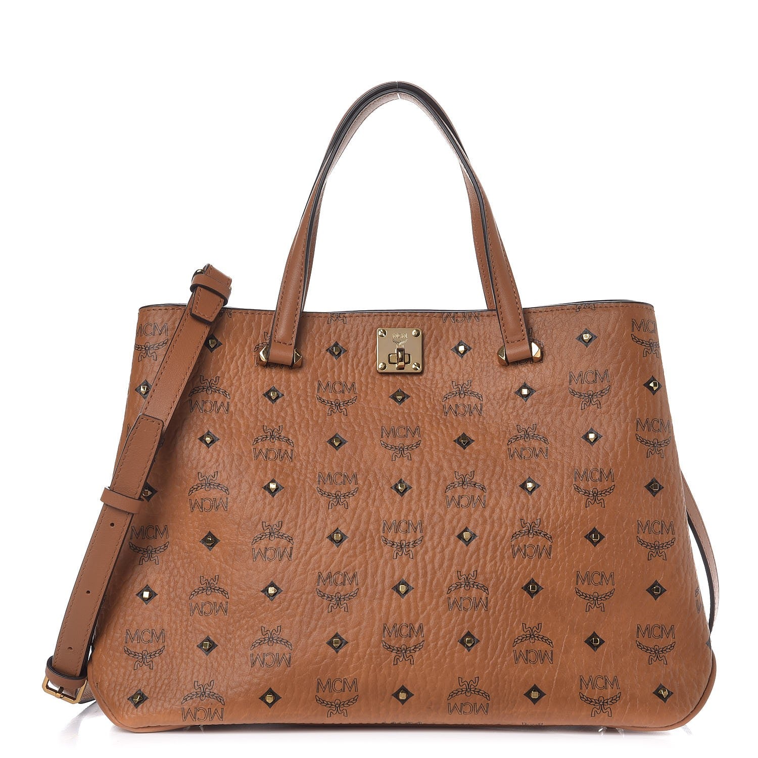 MCM Visetos Studded Medium Tote Cognac 1 of 13