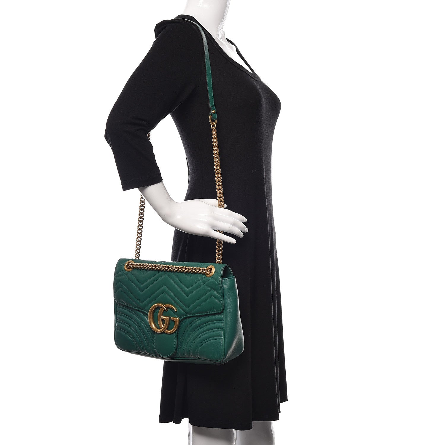 Gucci Calfskin Matelasse Medium GG Marmont Shoulder Bag Emerald Green 2 of 9