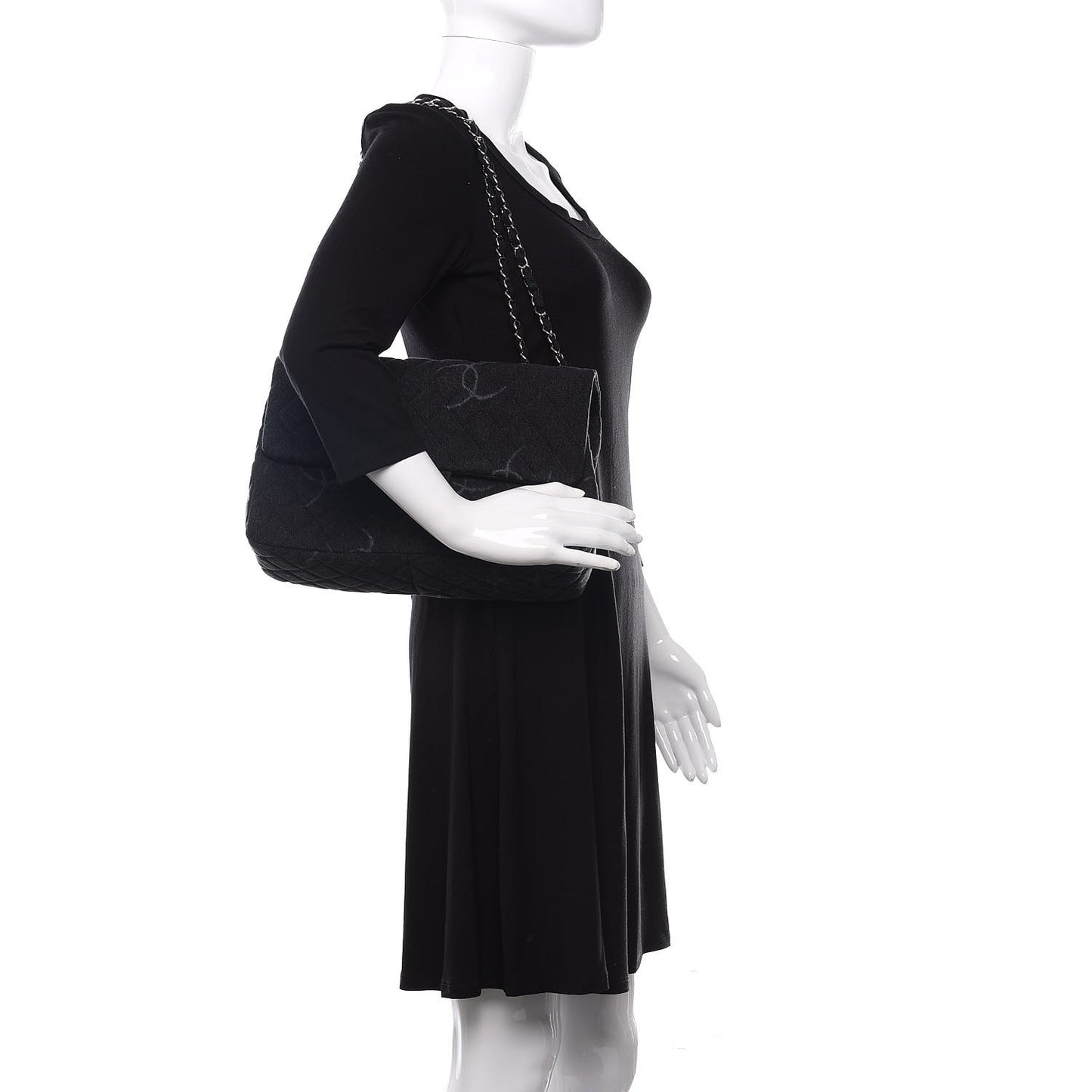 Denim Quilted CC Print Jumbo Single Flap Black