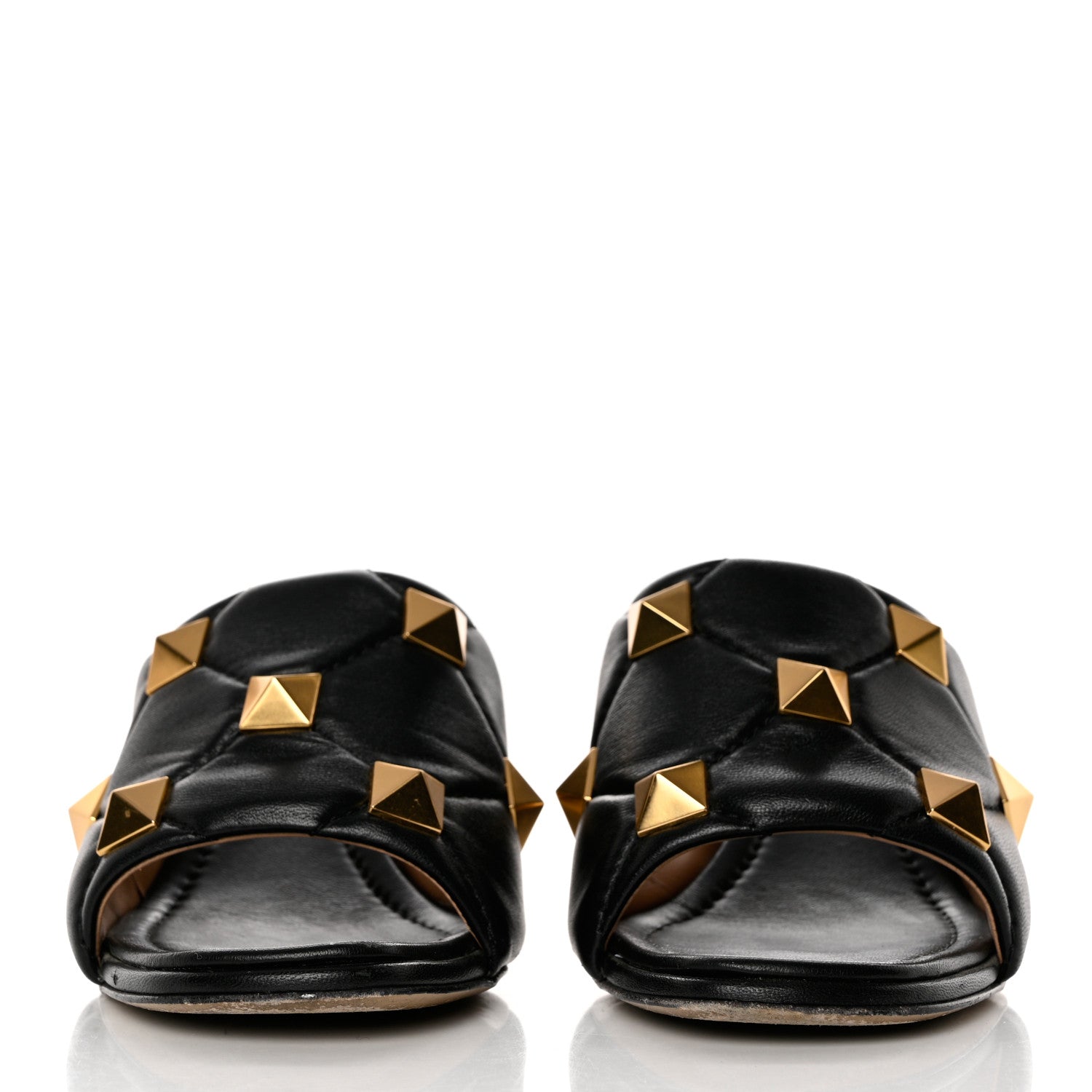 Valentino Garavani Nappa Quilted Roman Stud 65mm Slide Sandals 38.5 Black 2 of 9