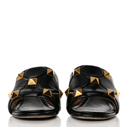 Valentino Garavani Nappa Quilted Roman Stud 65mm Slide Sandals 38.5 Black 2 of 9
