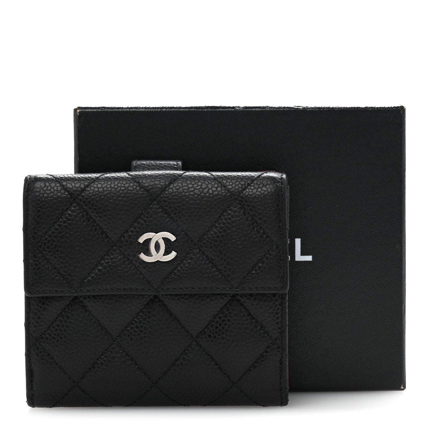 Caviar Quilted Compact French Flap Wallet Black