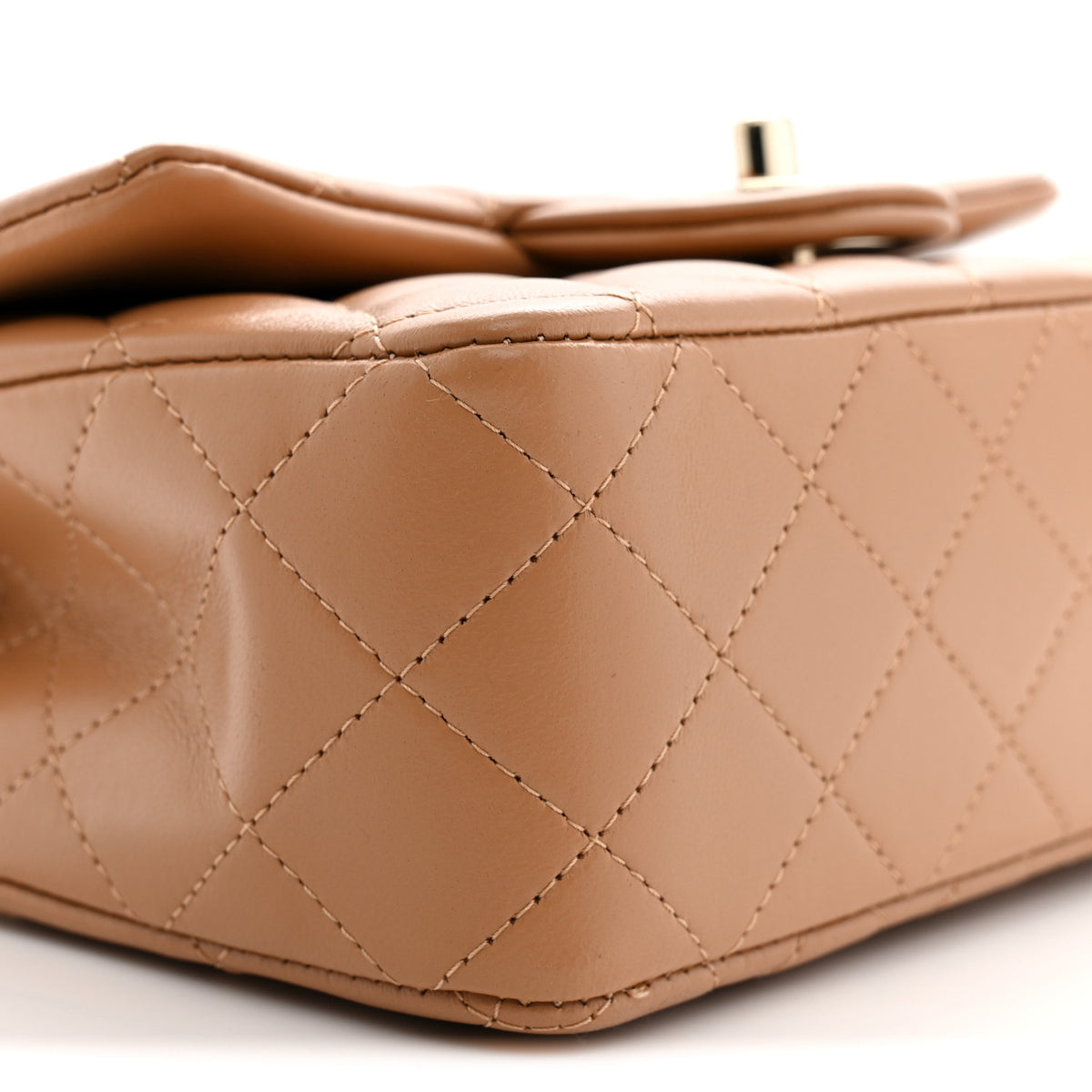 Lambskin Quilted Mini Top Handle Rectangular Flap Dark Beige