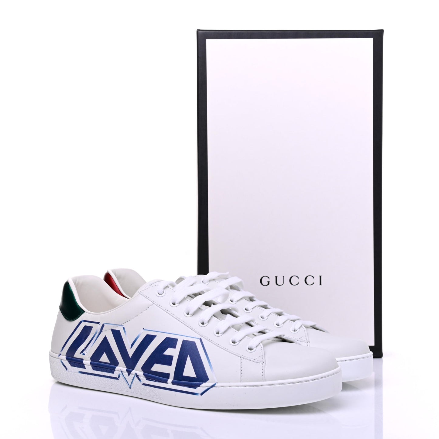 Calfskin Nappa LOVED Print Mens Ace Sneakers 12 White Red Flame Green