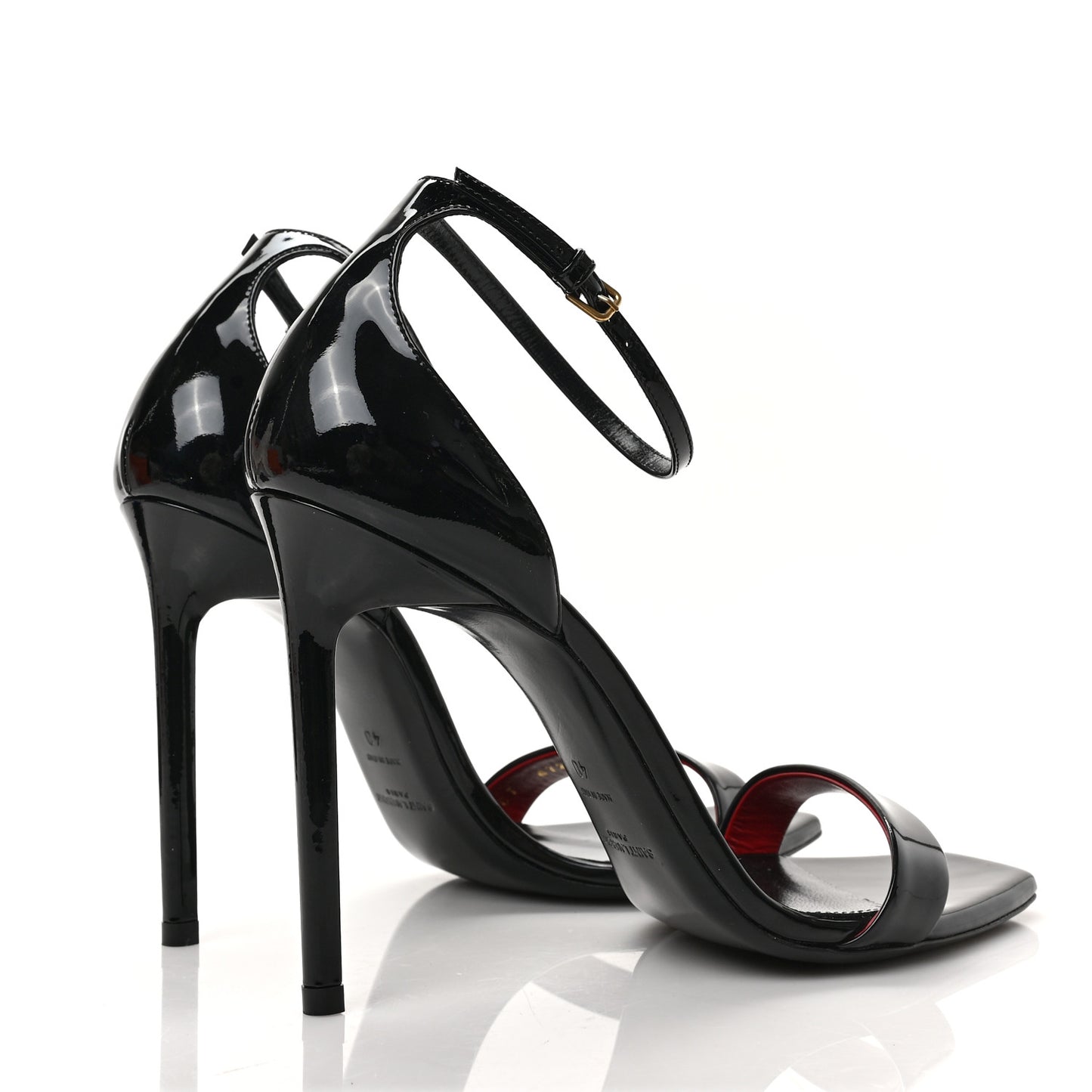Patent Calfskin Amber 105 Ankle Strap Sandals 40 Black