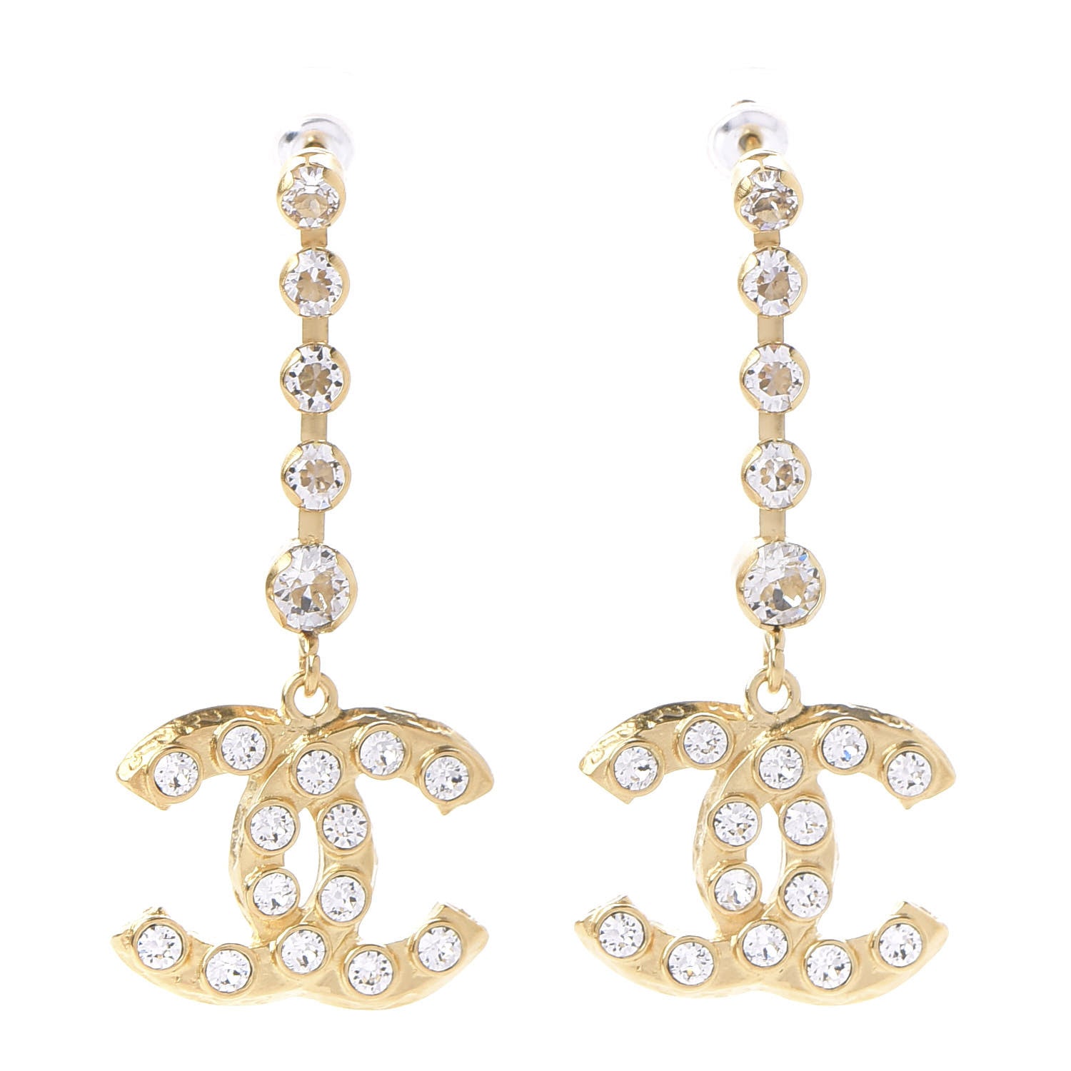 Chanel CC Crystal Drop Earrings Gold 1 of 5