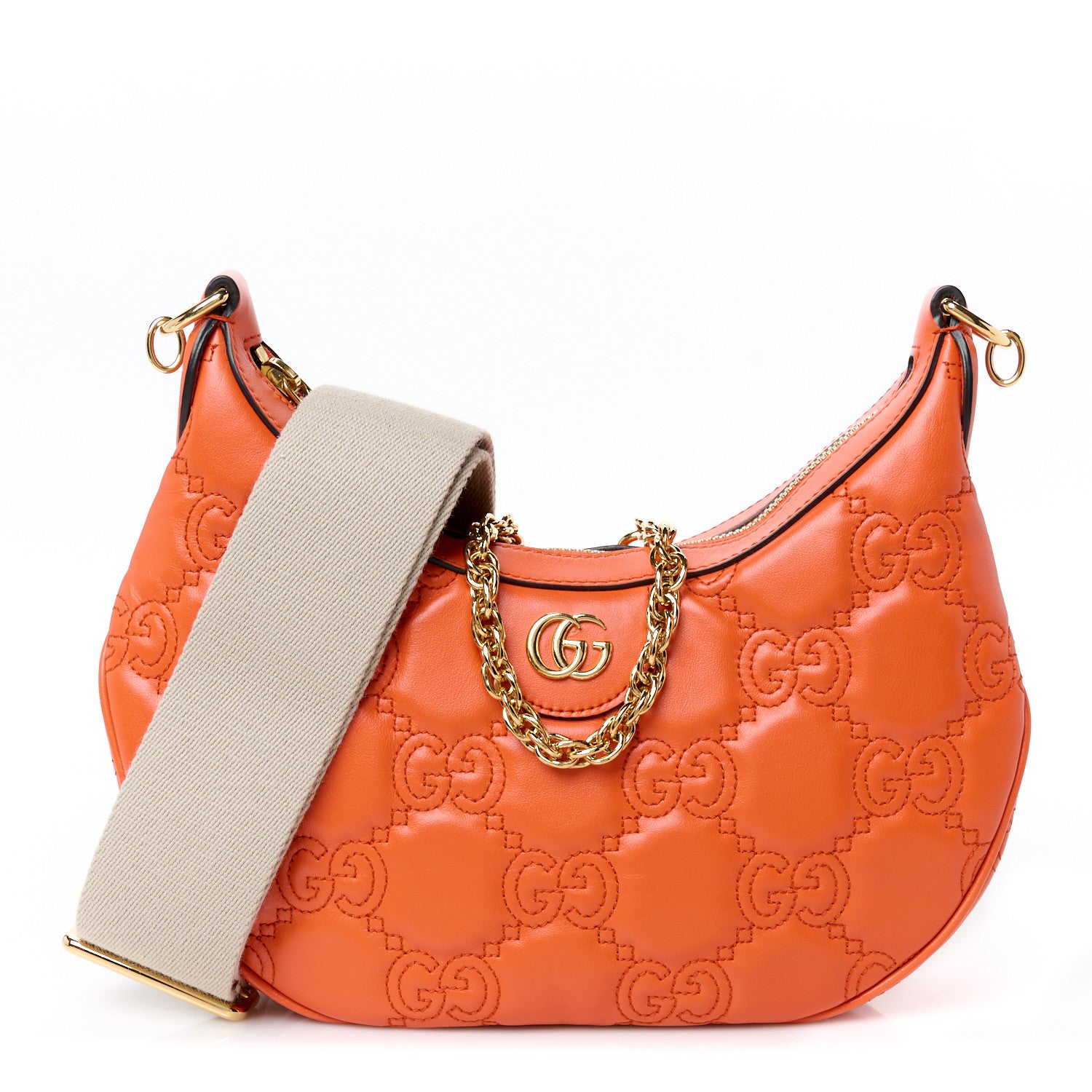 Gucci Calfskin GG Matelasse Small Hobo Shoulder Bag Spring Orange Natural 1 of 10