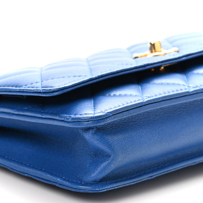 Chanel Lambskin Quilted CC Pearl Crush Wallet on Chain WOC Blue 10 of 12