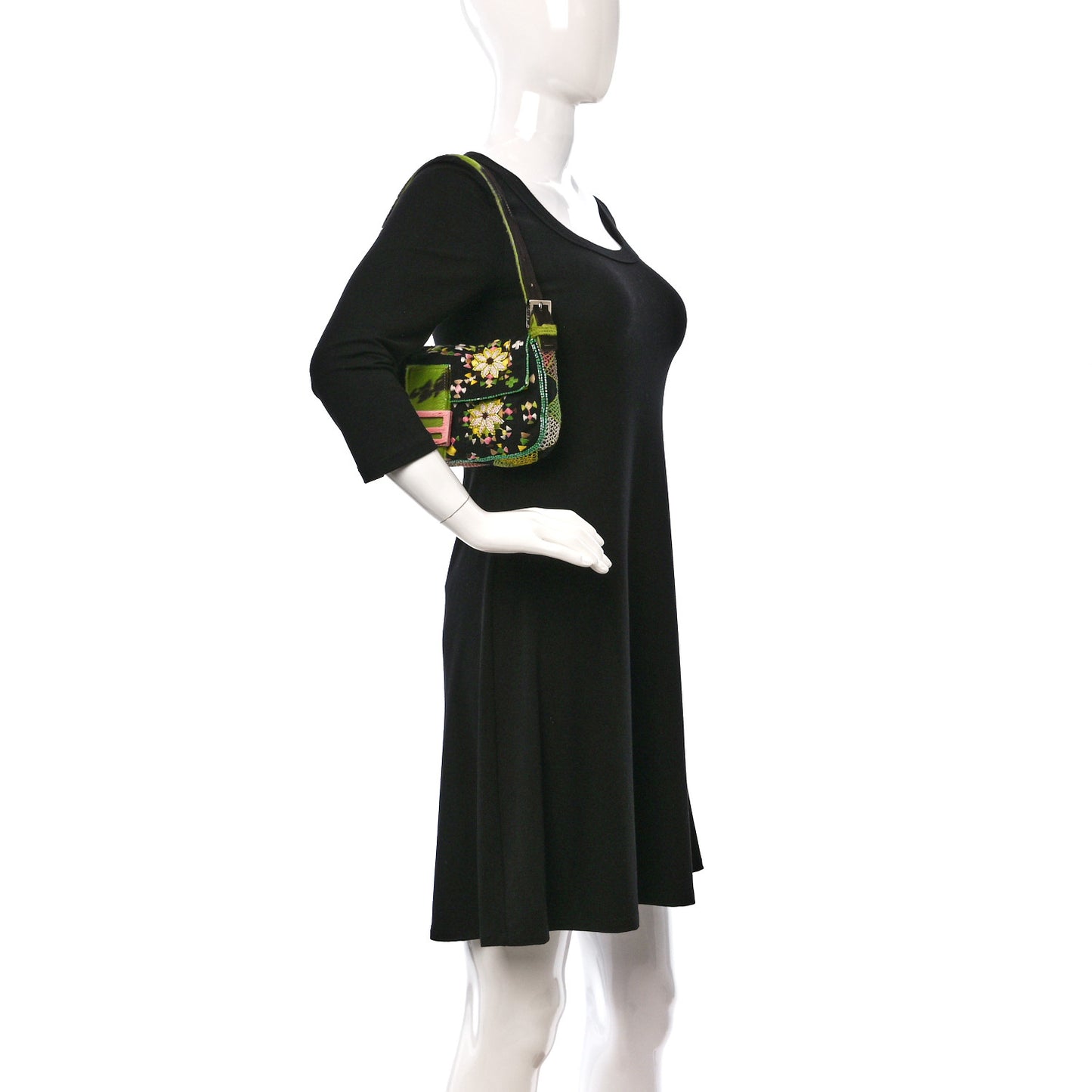Satin Calf Hair Beaded Baguette Green Multicolor