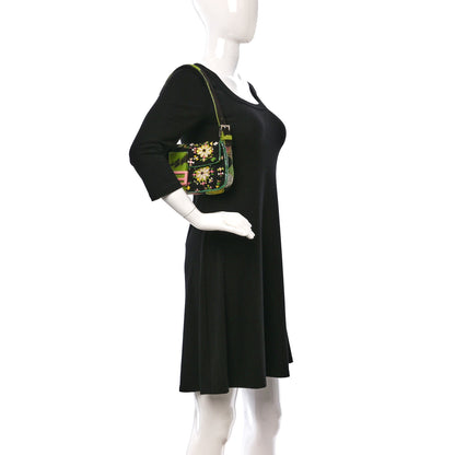 Fendi Satin Calf Hair Beaded Baguette Green Multicolor 2 of 8