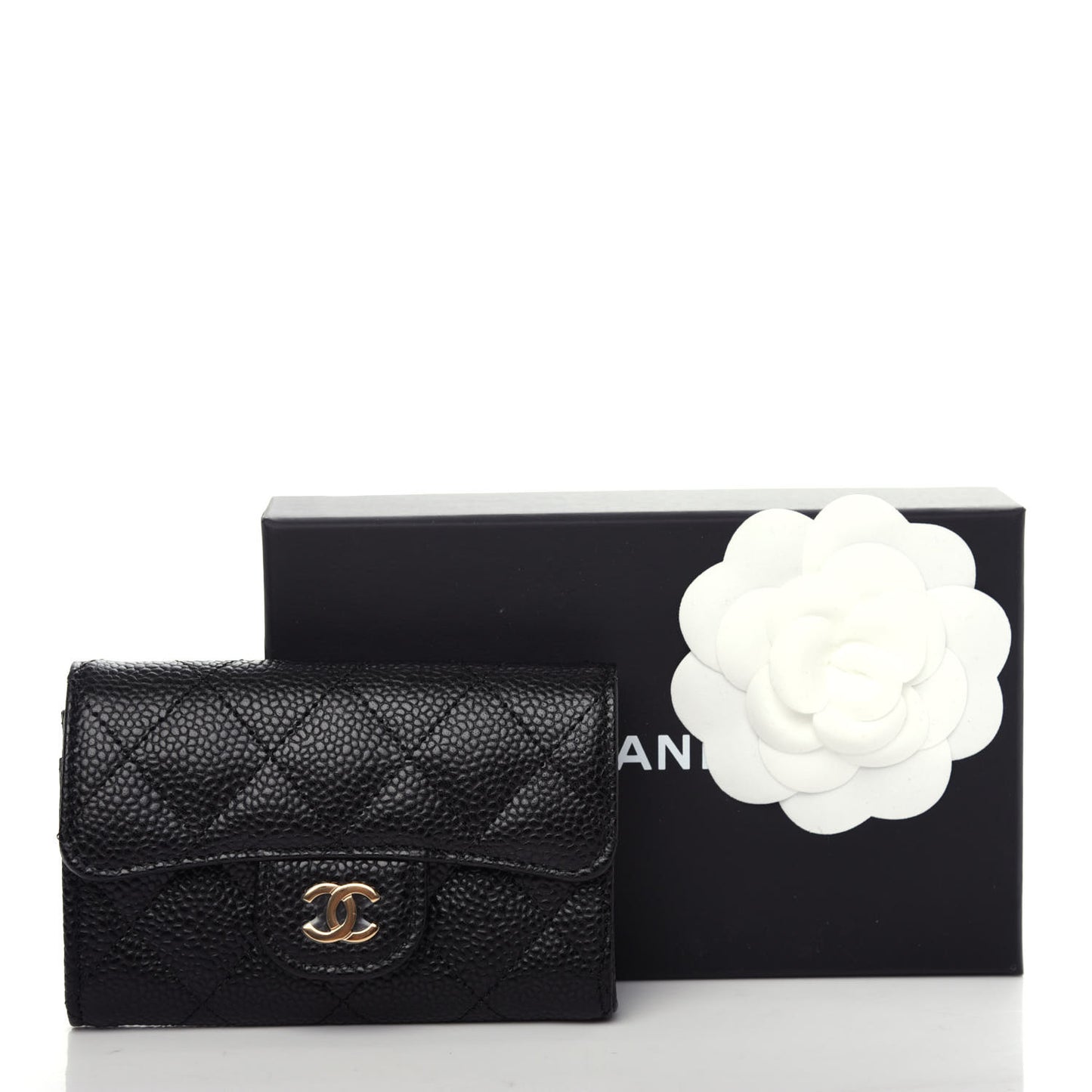 Caviar Quilted Flap Card Holder Wallet Black