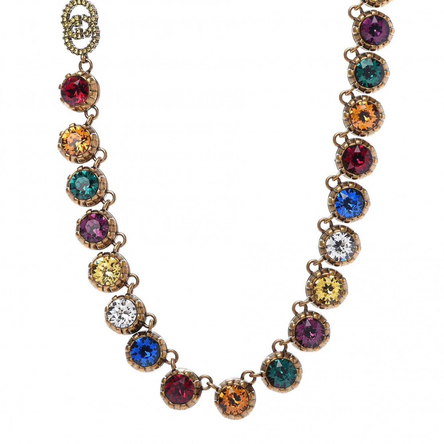Crystal Butterfly Necklace Aged Gold Multicolor
