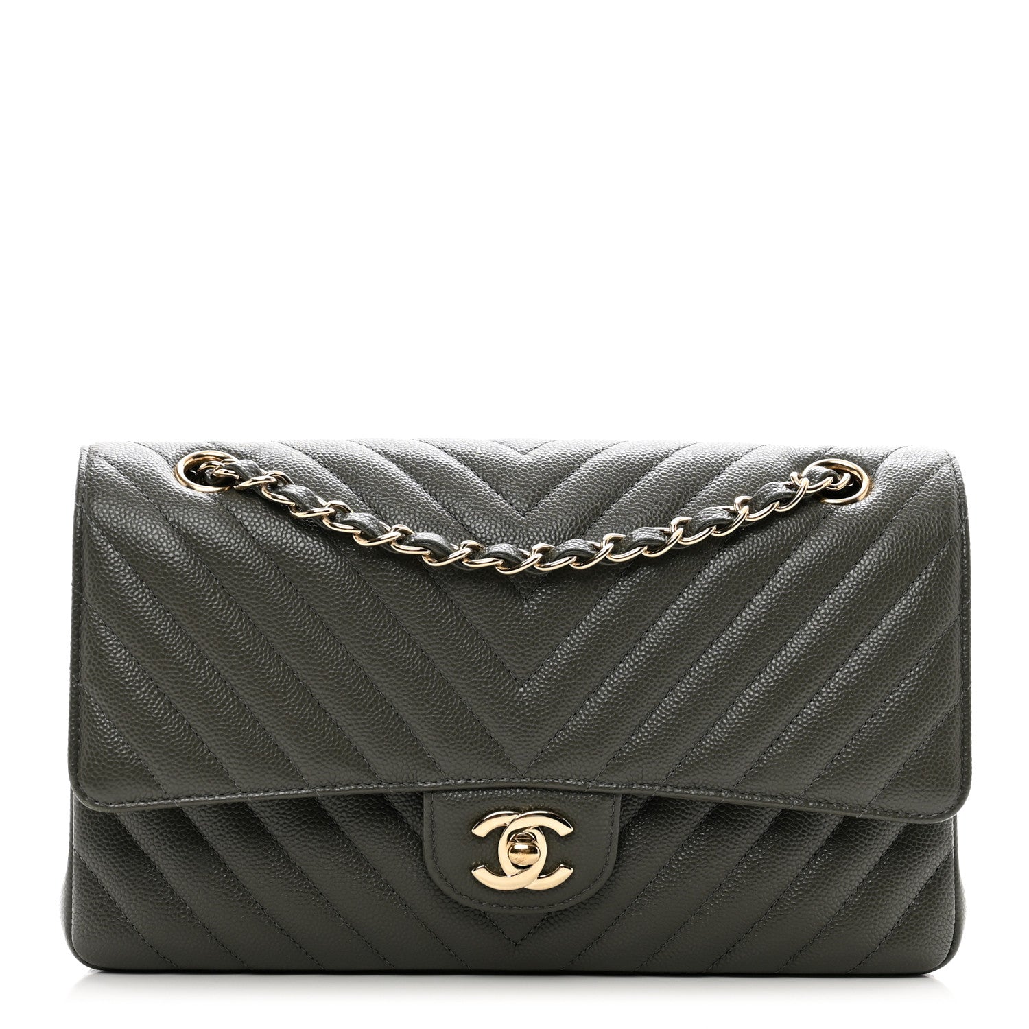 Chanel Caviar Chevron Quilted Medium Double Flap Dark Grey 1 of 11