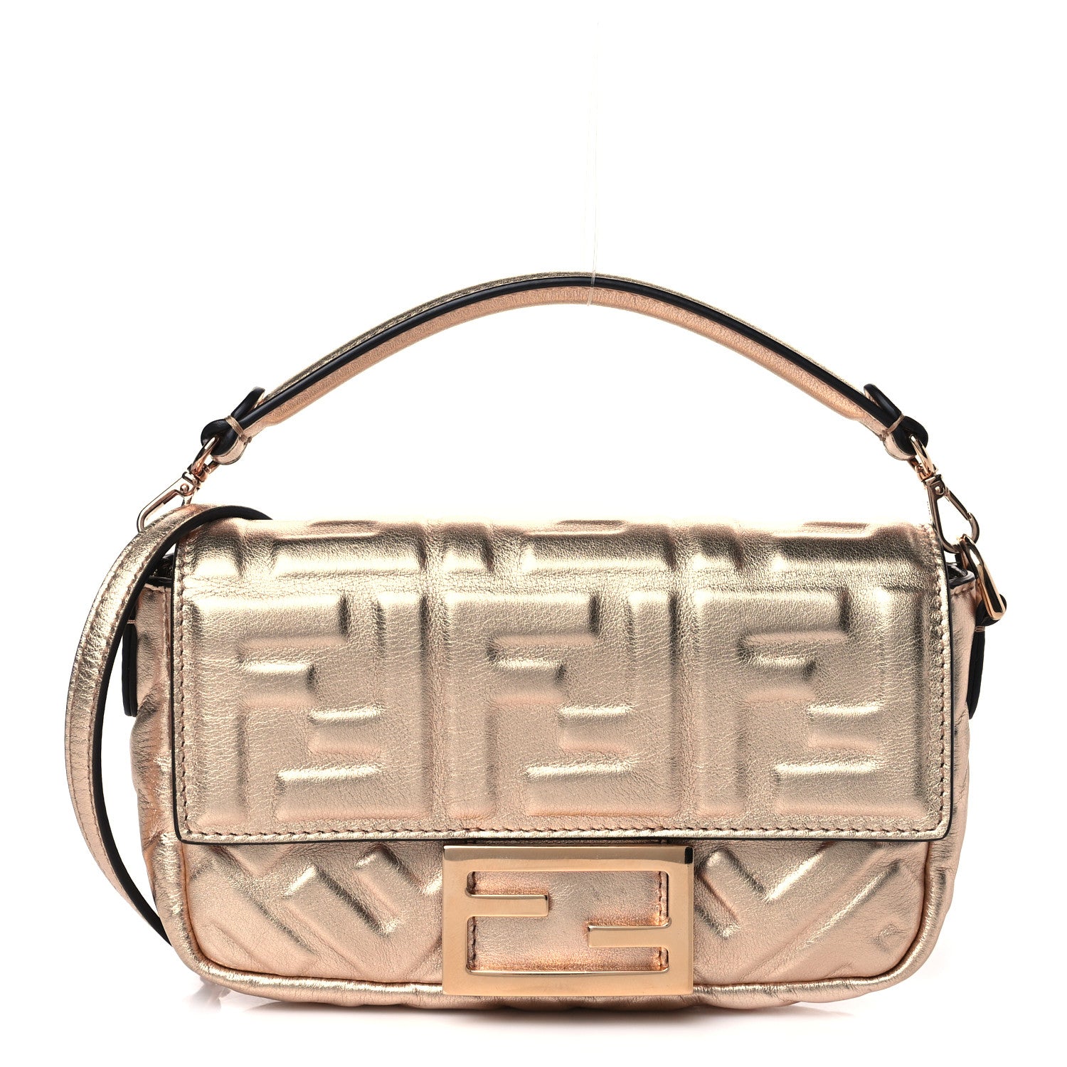 Fendi Vitello Laminato FF 1974 Embossed Mini Baguette Rame 1 of 8