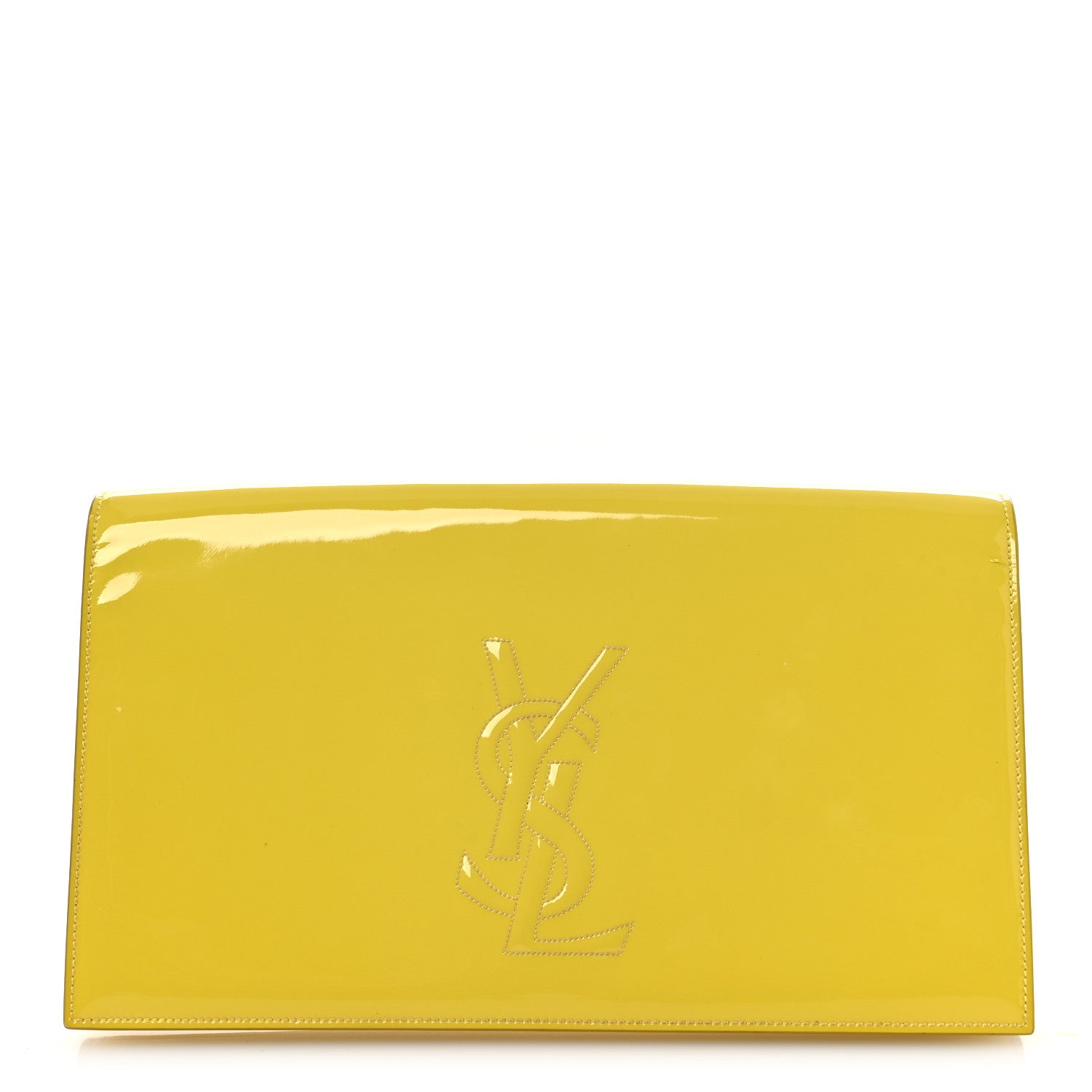Saint Laurent Textured Patent Calfskin Monogram Large Belle De Jour Clutch Lemon 1 of 12