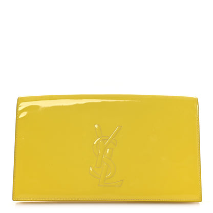 Saint Laurent Textured Patent Calfskin Monogram Large Belle De Jour Clutch Lemon 1 of 12
