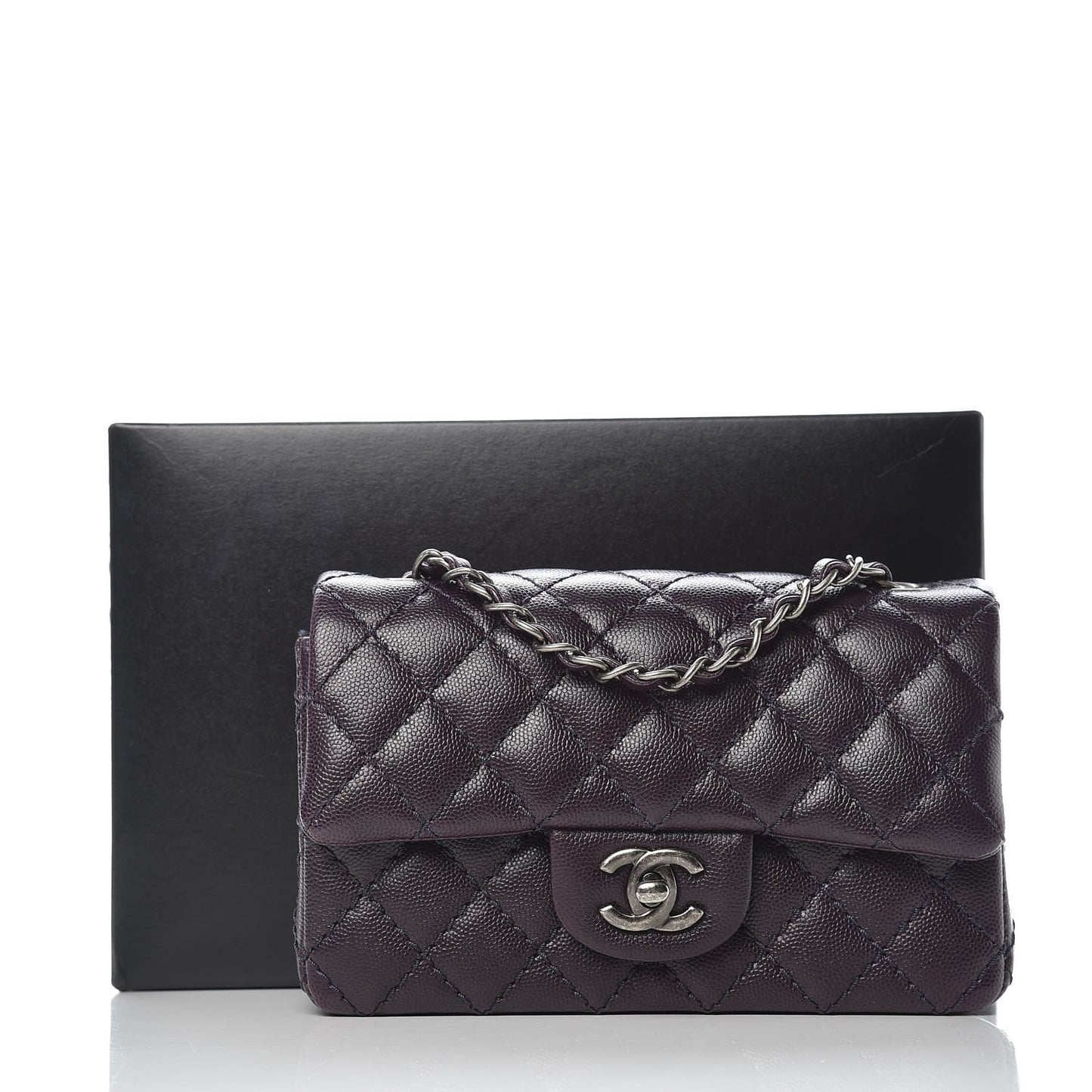 Washed Caviar Quilted Mini Rectangular Flap Dark Purple