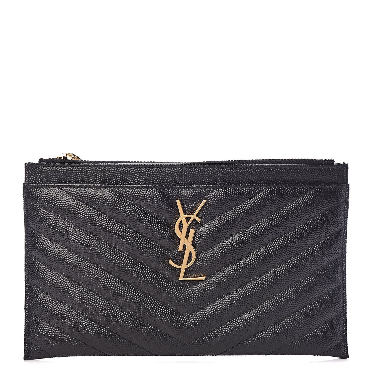 Saint Laurent Grain De Poudre Chevron Monogram Bill Pouch Black 1 of 9