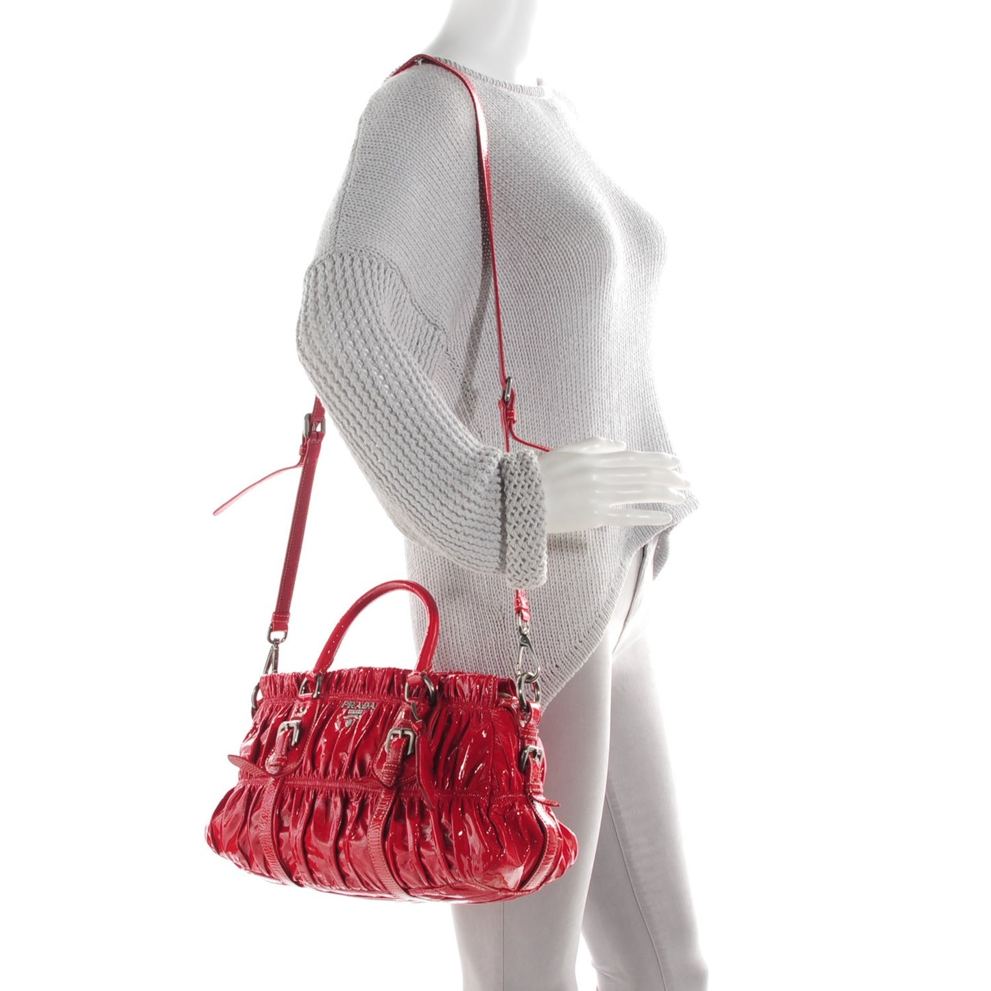 Vernice Patent Dressy Gaufre Tote Rosso