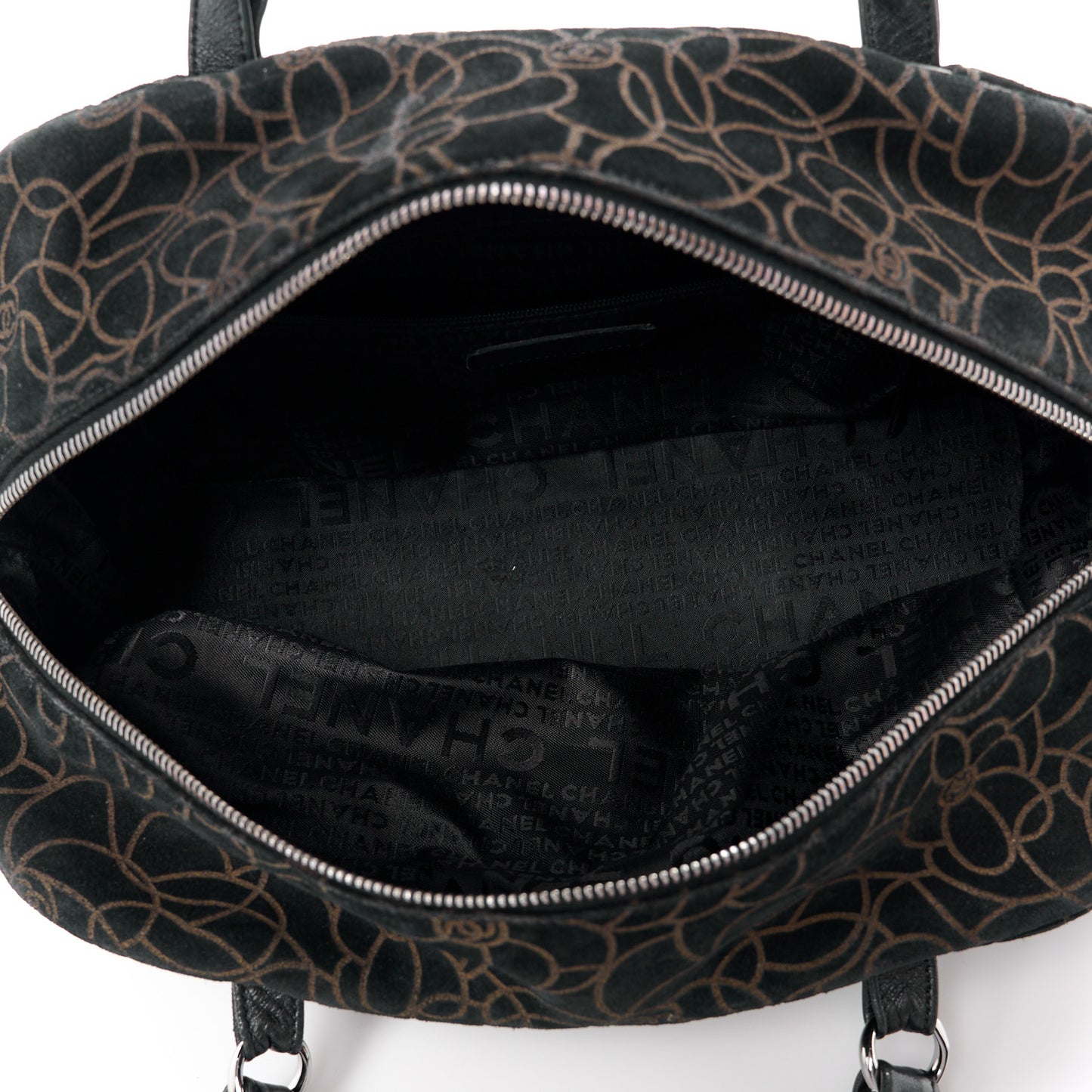 Velvet Camellia Embossed Shoulder Bag Black