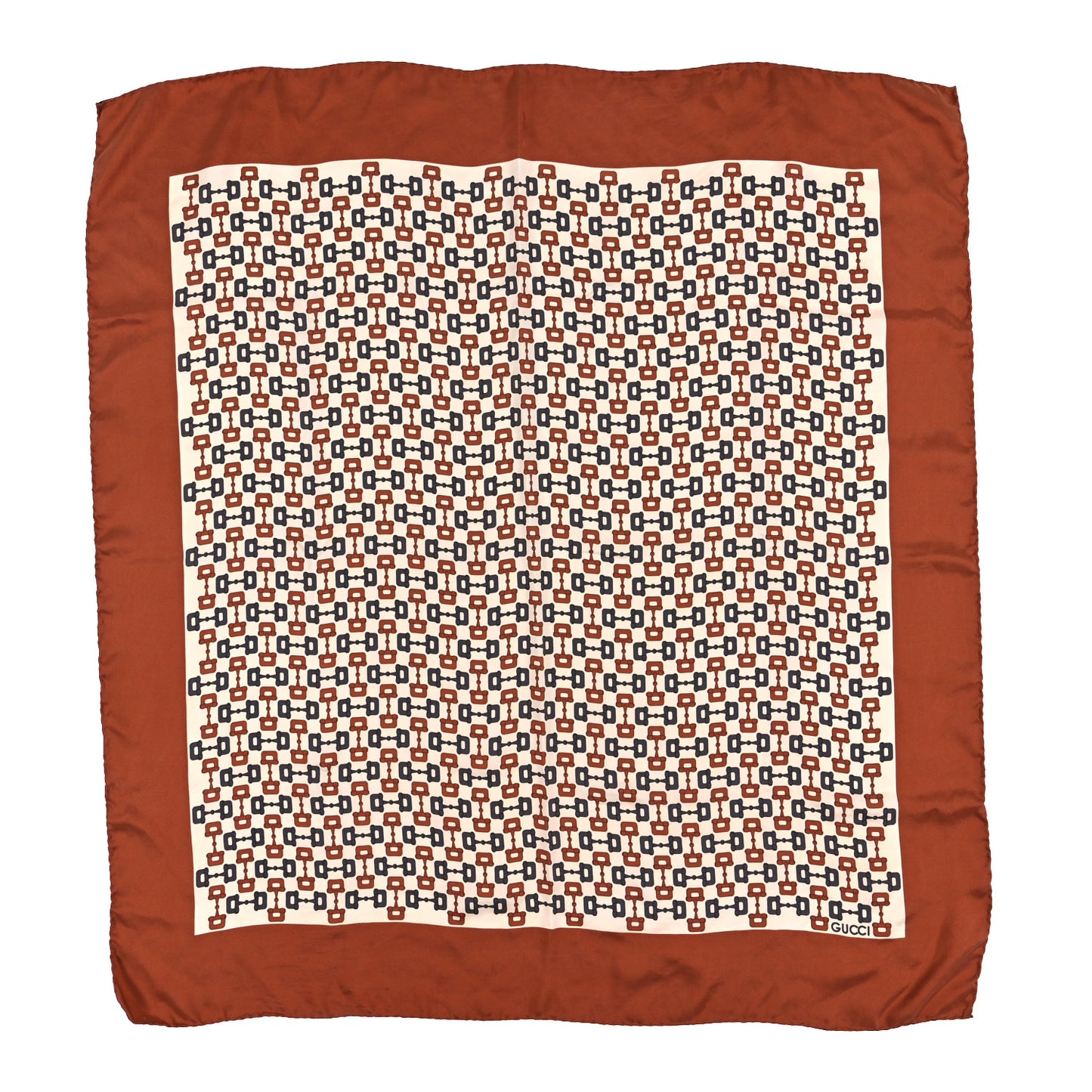 Silk Horsebit Square Scarf Ivory Brown