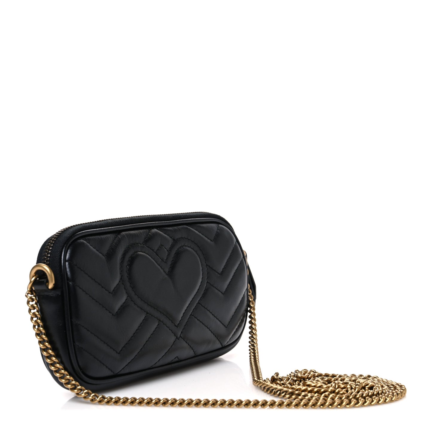 Calfskin Matelasse Mini GG Marmont Chain Crossbody Bag Black