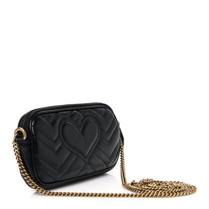 Gucci Calfskin Matelasse Mini GG Marmont Chain Crossbody Bag Black 2 of 10