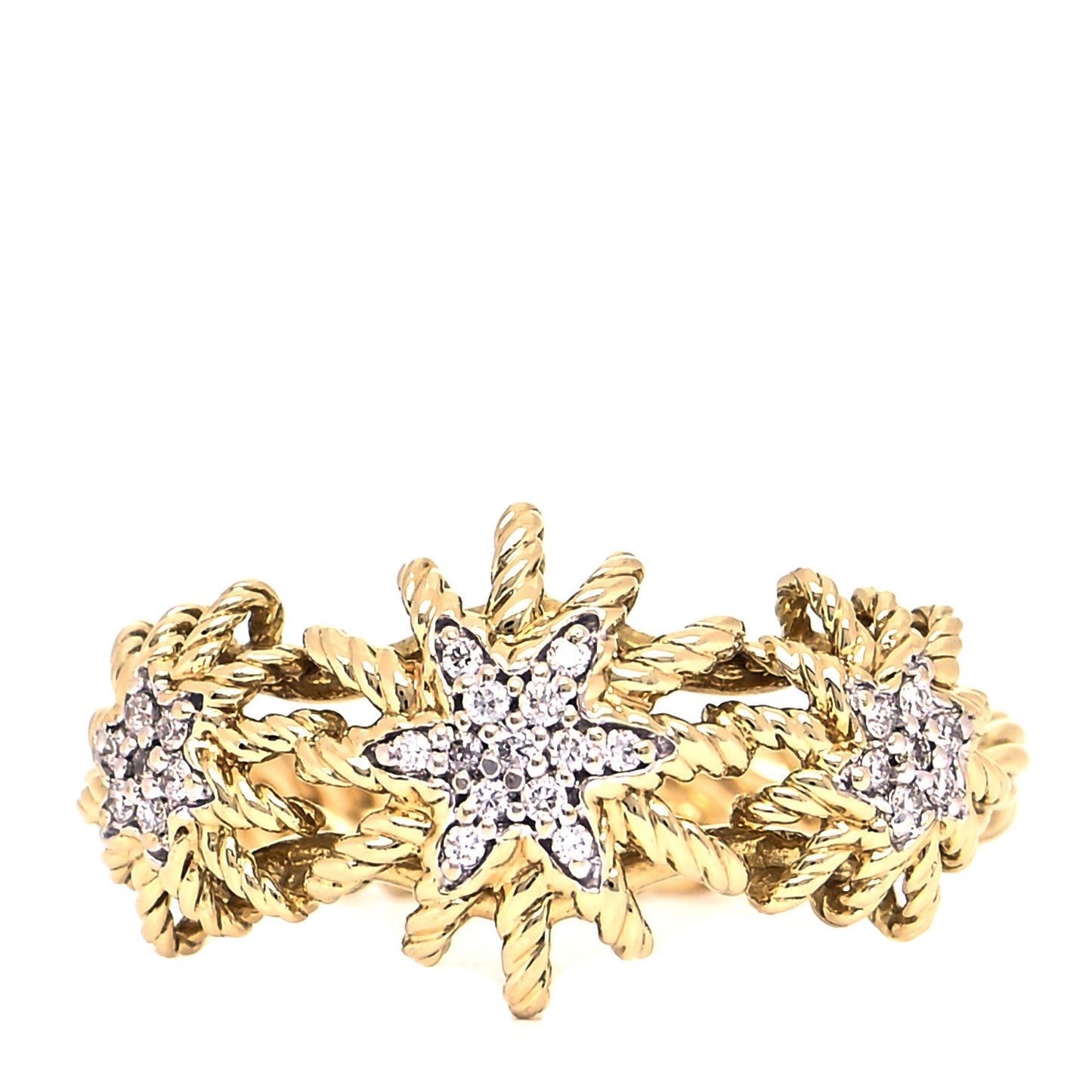 18K Yellow Gold Diamond Starburst Three Station Ring 49 4.75