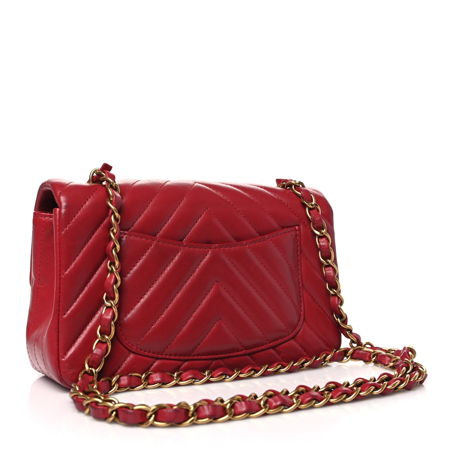 Lambskin Chevron Quilted Mini Rectangular Flap Red